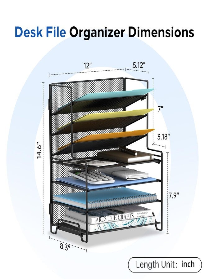 SUPEASY 7 Tier Desk File Organizer, Mesh Letter Tray Paper Organizer with File Holders, Metal Desktop Organizers and Accessories for Home Office Supplies, Black - Image 2