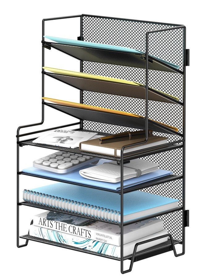 SUPEASY 7 Tier Desk File Organizer, Mesh Letter Tray Paper Organizer with File Holders, Metal Desktop Organizers and Accessories for Home Office Supplies, Black - Image 1
