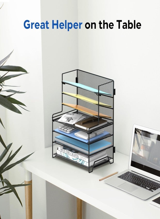 SUPEASY 7 Tier Desk File Organizer, Mesh Letter Tray Paper Organizer with File Holders, Metal Desktop Organizers and Accessories for Home Office Supplies, Black - Image 3