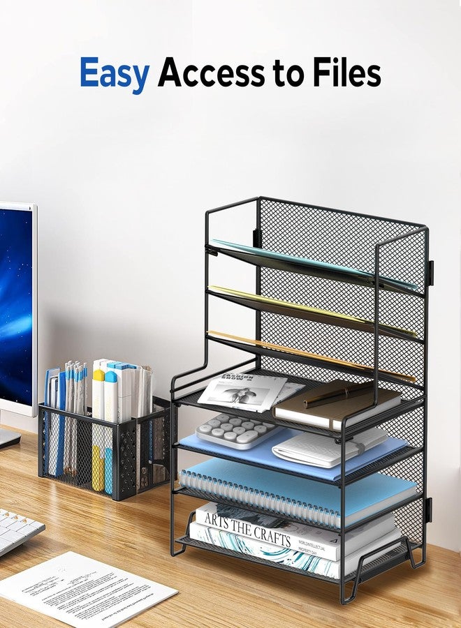 SUPEASY 7 Tier Desk File Organizer, Mesh Letter Tray Paper Organizer with File Holders, Metal Desktop Organizers and Accessories for Home Office Supplies, Black - Image 5