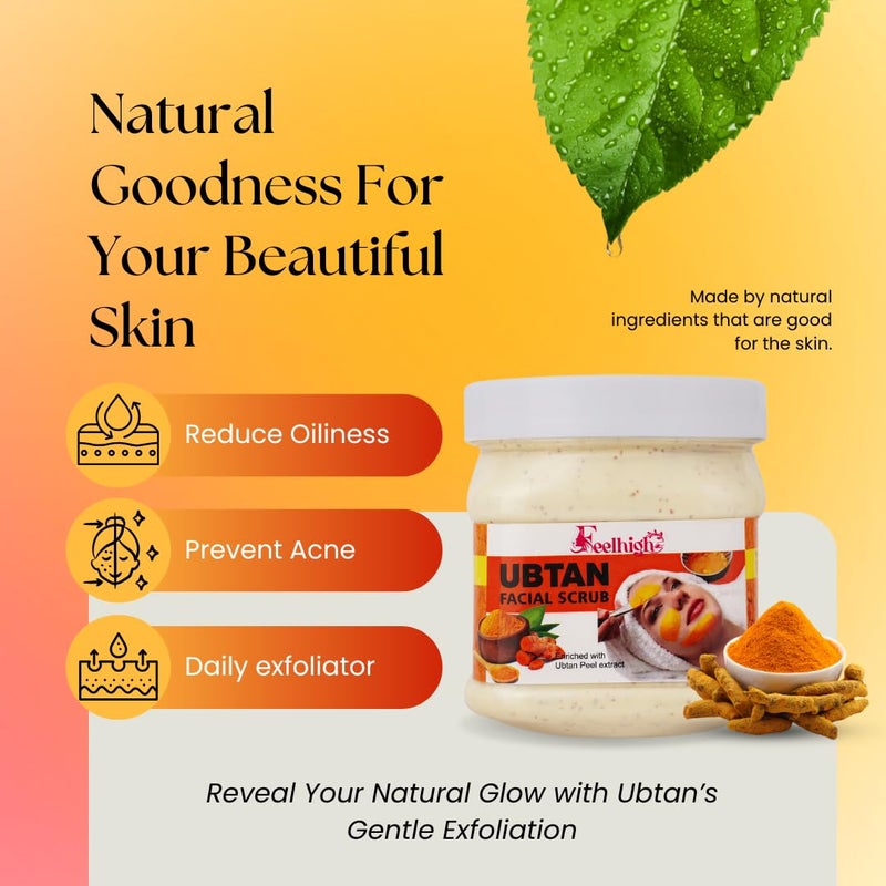 Feelhigh Combo Ubtan Facial Scrub Enriched with Ubtan Peel And Turmeric Extract 500ml Helps To Reduce Oilness and Prevent Acne Men And Women All type of Skin Scrub Pack 2 - Image 2