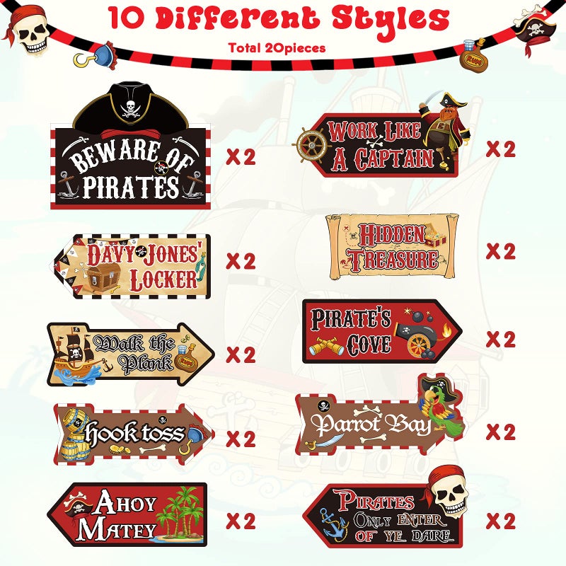 Chinco 20 Pieces Pirate Party Sign Pirate Theme Birthday Party Decoration - Image 4