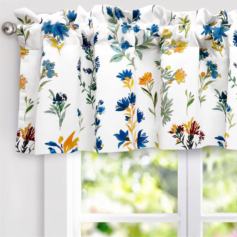 DriftAway Sylvia Floral Botanical Herbs Watercolor Printed Pattern Lined Blackout Thermal Insulated Window Curtain Valance Rod Pocket Single 52 Inch by 14 Inch Plus 2 Inch Header Multi