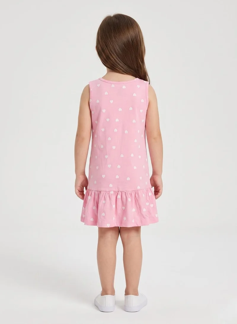 بيبي كلو Girls Pink Heart Print Sleeveless Dress