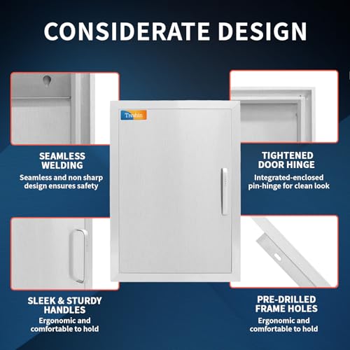 Treshin Outdoor Kitchen Doors 17" W x 24" H - Stainless Steel Single Door with Magnetic Closure, Durable and Easy to Clean BBQ Access Door - Perfect for Outdoor Kitchens, BBQ Islands - Image 4