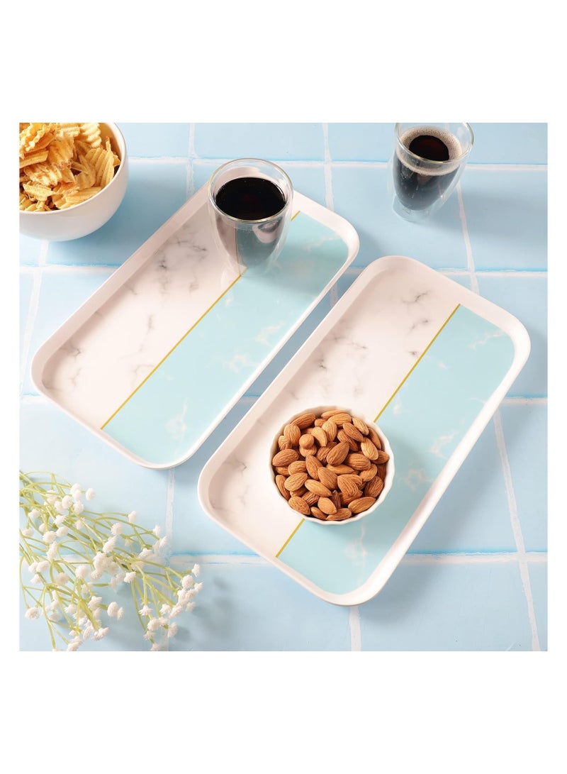 english  مجموعة من 2 صينية تقديم مستطيلة كبيرة من الميلامين لحفلات العشاء في العطلات، مقاومة للكسر وخفيفة الوزن باللونين الأبيض والفيروزي - Image 2