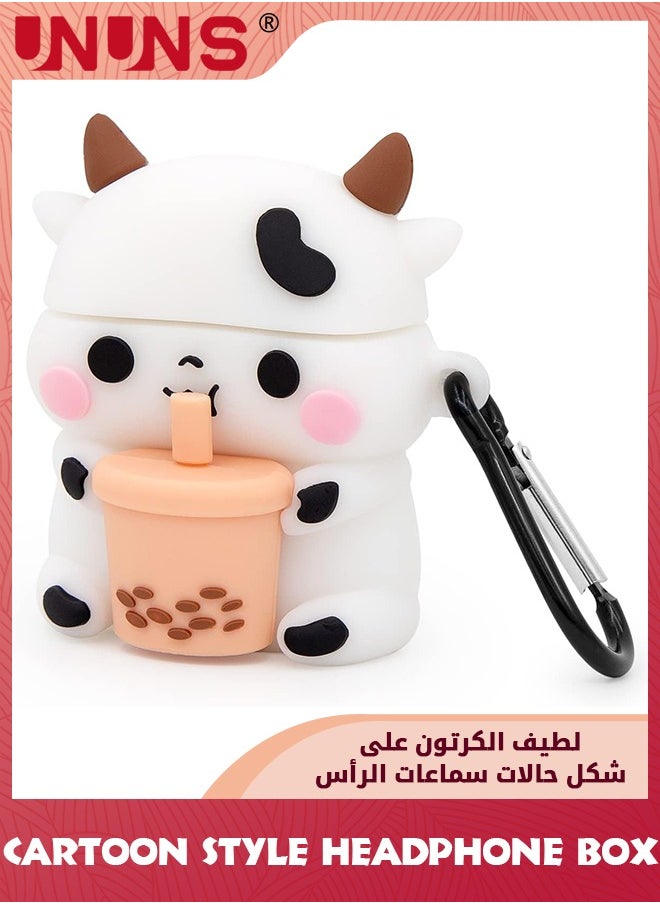 UNUNS - Cute Boba Tea Cow Airpods Case,3D Cartoon Funny Kawaii Fashion Case With Keychain For Girls Boys Kids For Airpod Case 2nd/1st Generation,Silicone Cover For Air Pods Protective Accessories - Image 1