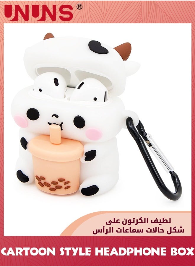UNUNS - Cute Boba Tea Cow Airpods Case,3D Cartoon Funny Kawaii Fashion Case With Keychain For Girls Boys Kids For Airpod Case 2nd/1st Generation,Silicone Cover For Air Pods Protective Accessories - Image 1