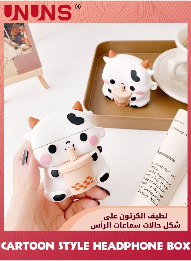 UNUNS - Cute Boba Tea Cow Airpods Case,3D Cartoon Funny Kawaii Fashion Case With Keychain For Girls Boys Kids For Airpod Case 2nd/1st Generation,Silicone Cover For Air Pods Protective Accessories - Image 1