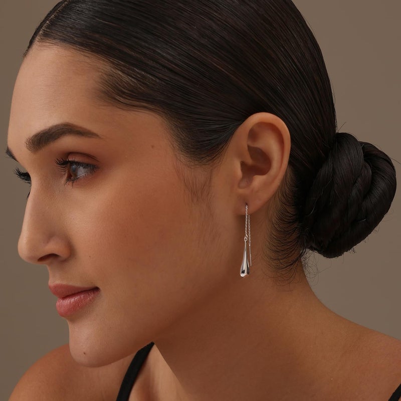 LeCalla Sterling Silver Jewelry Light-Weight Teardrop Threader Earrings for Women - Image 2