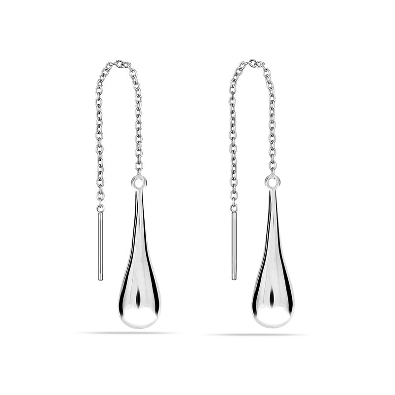 LeCalla Sterling Silver Jewelry Light-Weight Teardrop Threader Earrings for Women - Image 1