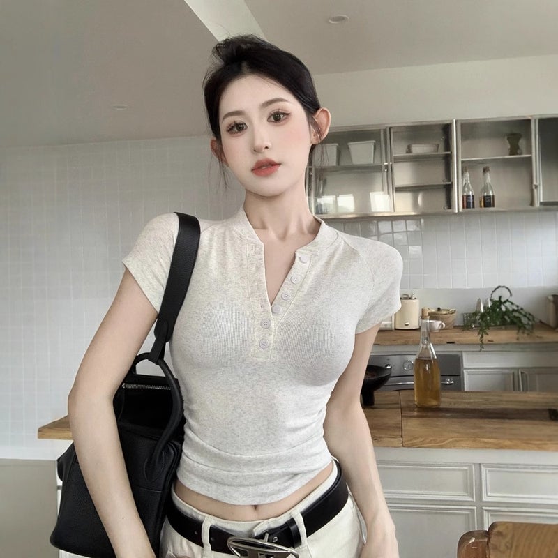 8505 # Gentle Design, Short-Sleeved T-Shirt For Women In Summer Gray - Image 2
