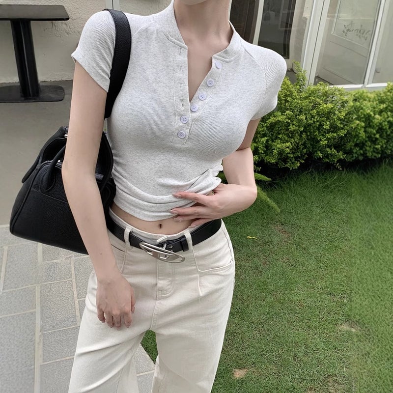 8505 # Gentle Design, Short-Sleeved T-Shirt For Women In Summer Gray - Image 3