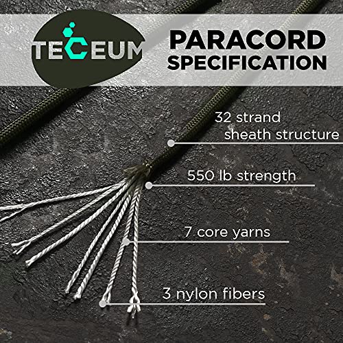 TECEUM Paracord Type III 550 Army Green – 200 ft – 4mm – Tactical Rope MIL-SPEC – Outdoor para Cord –Camping Hiking Fishing Gear and Equipment – EDC Parachute Cord – Strong Survival Rope - Image 2
