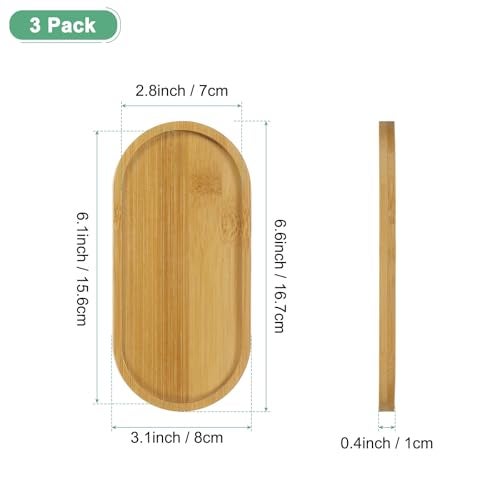 M METERXITY 3-Pack Bamboo Plant Saucer, Plant Saucer Oval Bamboo Tray Plant Plates for Flower Pots/Succulent Pots, Planter Pot Tray [Natural Color] - Image 3