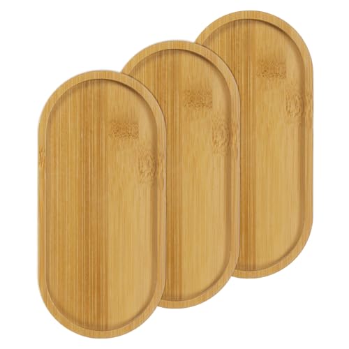 M METERXITY 3-Pack Bamboo Plant Saucer, Plant Saucer Oval Bamboo Tray Plant Plates for Flower Pots/Succulent Pots, Planter Pot Tray [Natural Color] - Image 1