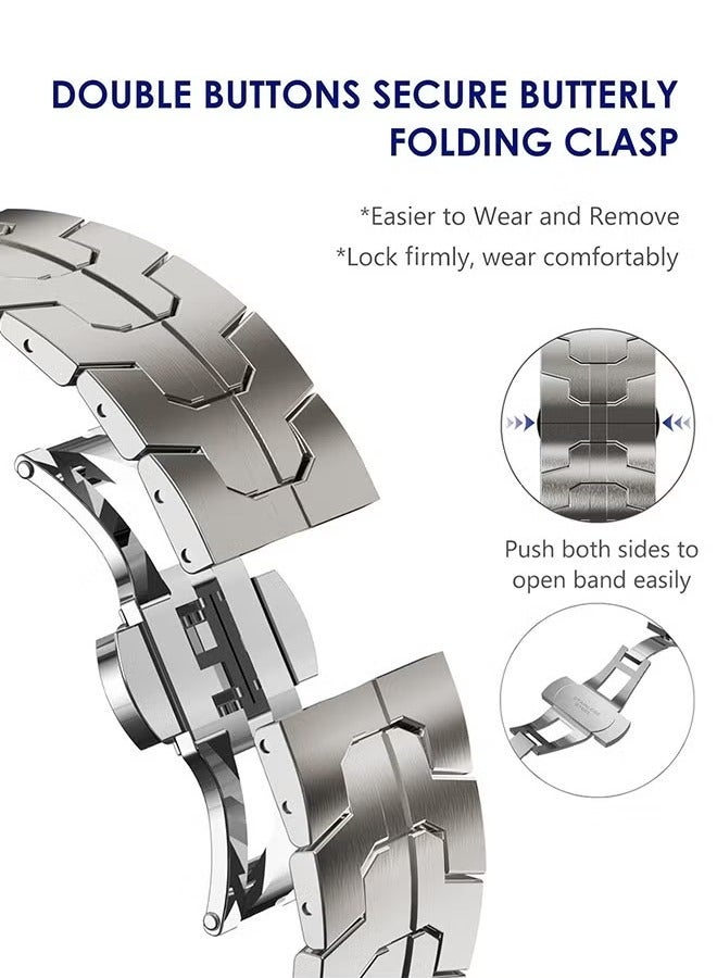 Arabest Compatible for Apple Watch Band Ultra 2/Ultra 49mm 45mm 44mm 42mm Series 9 8 7 Men, Stainless Steel Metal Bands for Apple iWatch Series 9 8 7 SE 6 5 4 3 2 1 Link Bracelet, Titanium color 