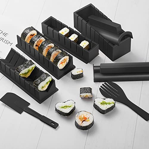 HI NINGER Sushi Making Kit Deluxe Edition Complete Sushi Maker Kit 17PCS Home Sushi Mold Press with Sushi Rice Roll Mold Shapes,Fork,Spatula, Sushi Knife, Sushi Rolling Mat, Chopsticks - Image 4