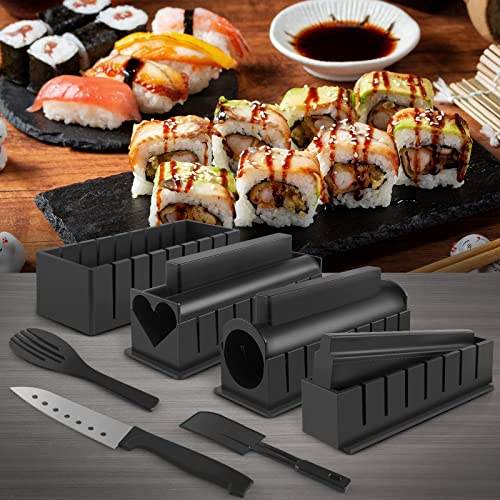 HI NINGER Sushi Making Kit Deluxe Edition Complete Sushi Maker Kit 17PCS Home Sushi Mold Press with Sushi Rice Roll Mold Shapes,Fork,Spatula, Sushi Knife, Sushi Rolling Mat, Chopsticks - Image 2