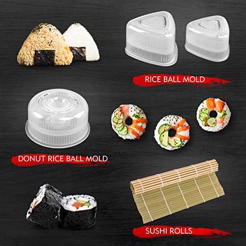 HI NINGER Sushi Making Kit Deluxe Edition Complete Sushi Maker Kit 17PCS Home Sushi Mold Press with Sushi Rice Roll Mold Shapes,Fork,Spatula, Sushi Knife, Sushi Rolling Mat, Chopsticks - Image 3