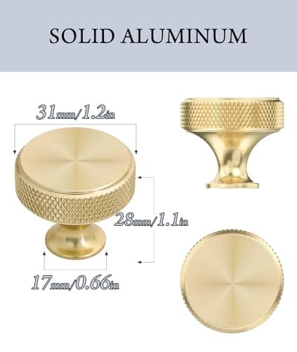 Ruiao 8 Pack 115 inch Gold Knurled Knobs for Dresser Drawers Cabinet Hardware Cupboard Knobs for Kitchen - Image 3