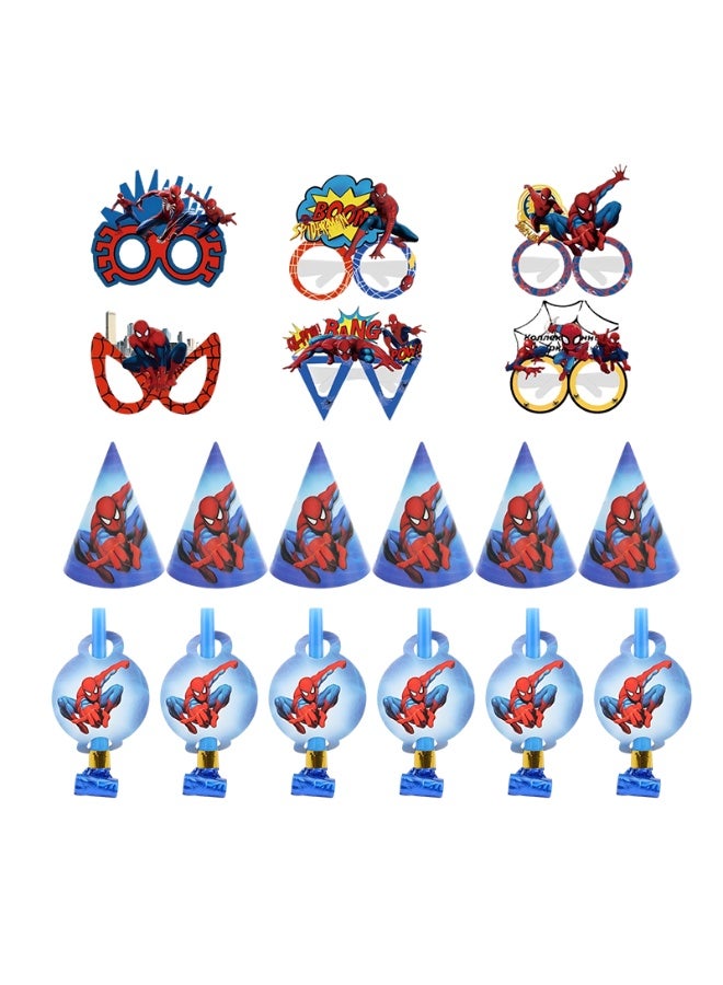 إيلوفهابرتي مجموعة لوازم حفلات عيد ميلاد سبايدرمان - 18 قطعة من هدايا حفلات الأبطال الخارقين، تتضمن أكوابًا ورقية وقبعات حفلات وأبواقًا، لتزيين حفلات سبايدرمان - Image 1