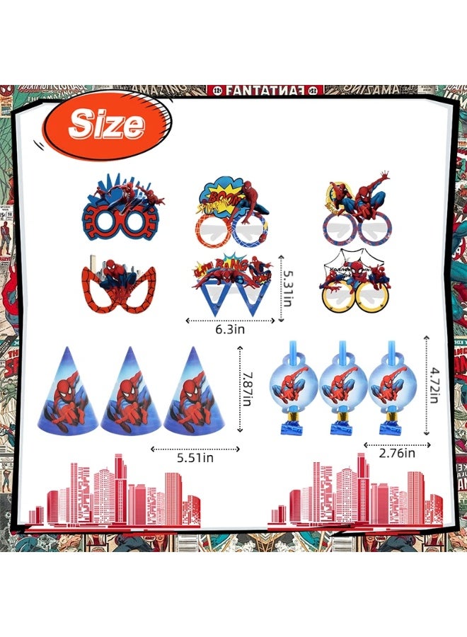 إيلوفهابرتي مجموعة لوازم حفلات عيد ميلاد سبايدرمان - 18 قطعة من هدايا حفلات الأبطال الخارقين، تتضمن أكوابًا ورقية وقبعات حفلات وأبواقًا، لتزيين حفلات سبايدرمان - Image 2