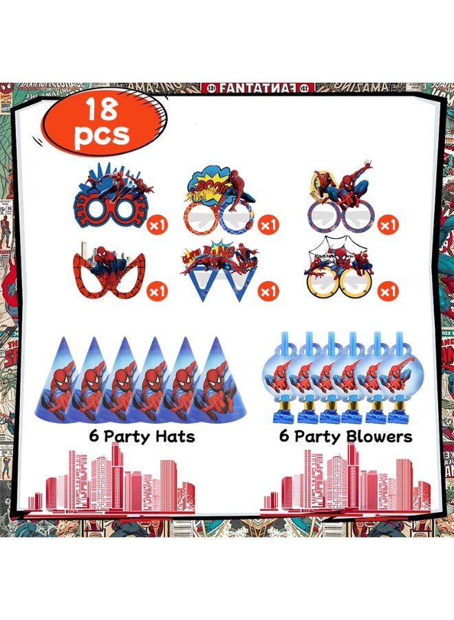 إيلوفهابرتي مجموعة لوازم حفلات عيد ميلاد سبايدرمان - 18 قطعة من هدايا حفلات الأبطال الخارقين، تتضمن أكوابًا ورقية وقبعات حفلات وأبواقًا، لتزيين حفلات سبايدرمان - Image 3