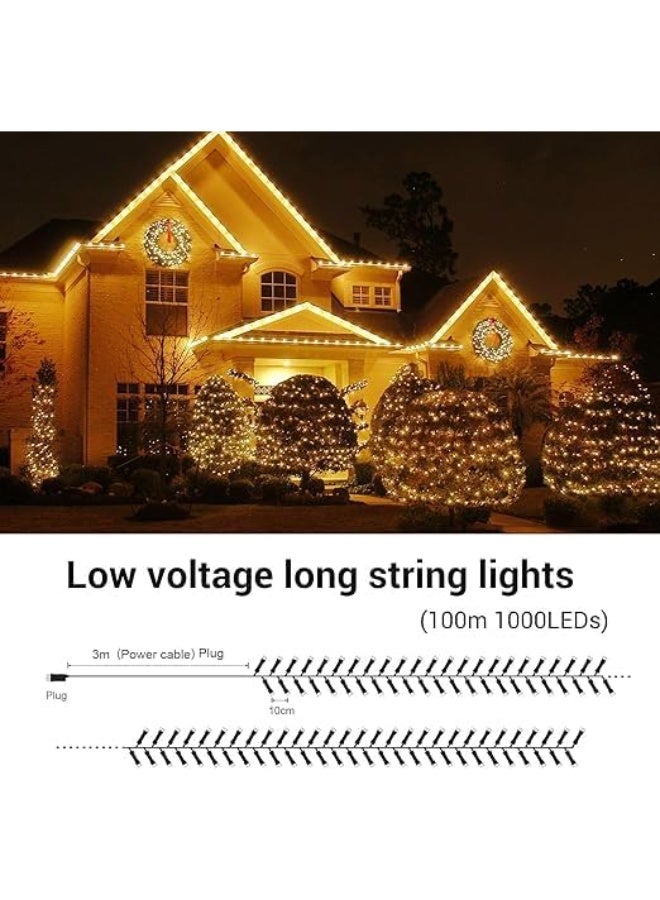 Y&D Christmas Lights Outdoor, Total 100M 1000LED Christmas Tree Lights with 8 Modes Waterproof, Warm White String Twinkle Lights Green Wire for Indoor Patio Garden Xmas Holiday Decorations - Image 3