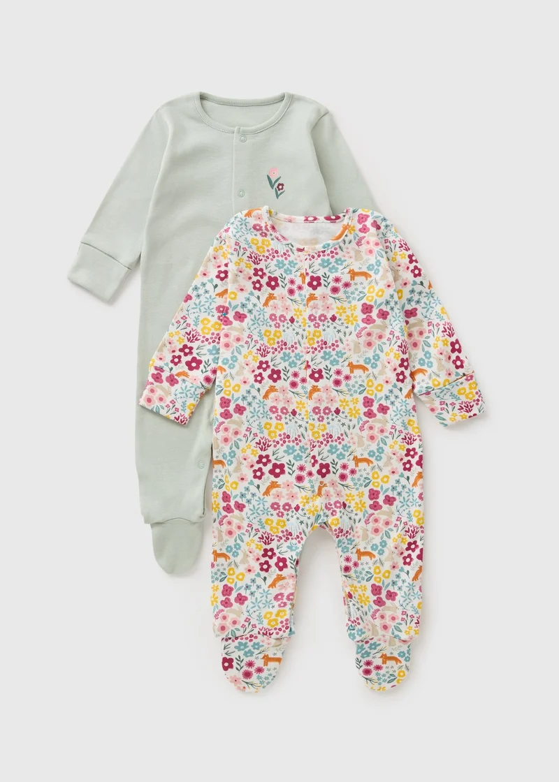 Matalan 2 Pack Baby Woodland Sleepsuits