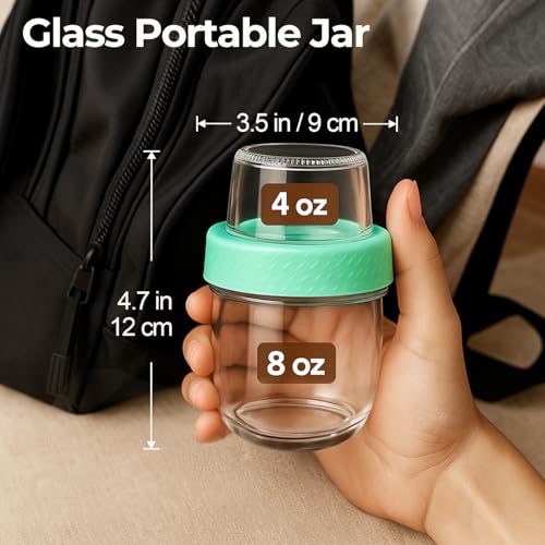 ComSaf Overnight Oats Containers with Lids 8oz4oz 2Pcs Glass Yogurt Parfait Cups for Cereal Nut Fruit DualLayer Chia Pudding Jars Reusable Small Mason Jars for Salad Meal Prep Snack Oatmeal - Image 3