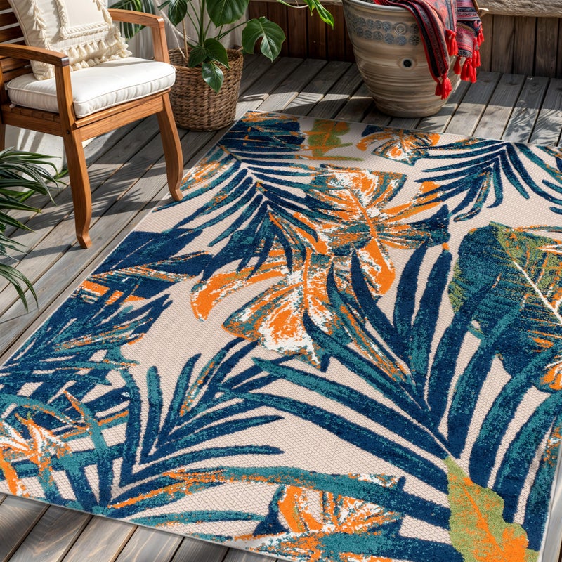 Rugshop Tropical Floral Leaves Indoor/Outdoor Area Rug Durable Polypropylene, Non-Shedding, Easy to Clean, Perfect for Patio, Backyard, Deck and Outdoor Lounge, High Traffic Areas, 3'3" x 5' - Image 1