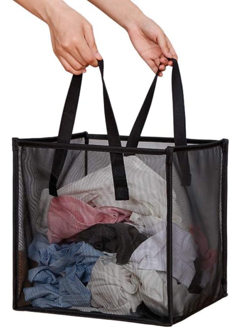 Laundry Bags Hamper Bag with Handles,Portable Collapsible Dirty Clothes Mesh Basket Foldable for Washing Storage, Kids Room,Dorm or Travel (Black, Single-Layer) - Image 1