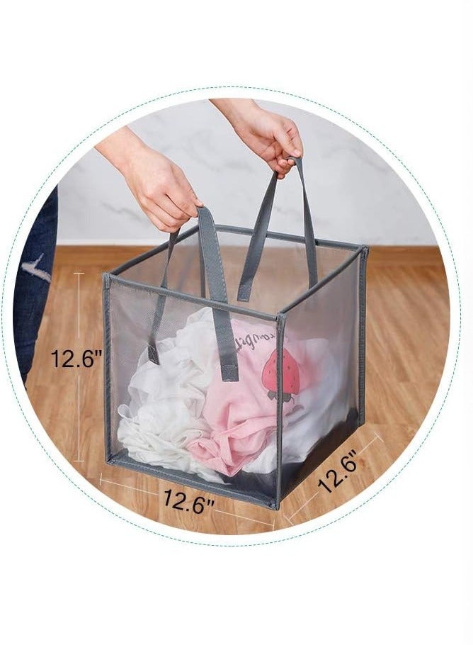 Laundry Bags Hamper Bag with Handles,Portable Collapsible Dirty Clothes Mesh Basket Foldable for Washing Storage, Kids Room,Dorm or Travel (Black, Single-Layer) - Image 3