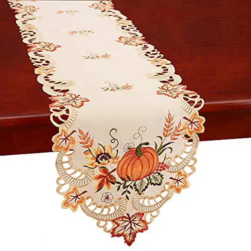 Simhomsen Thanksgiving Harvest Pumpkins Table Runners for Autumn Or Fall Decorations Embroidery 14  69 Inches