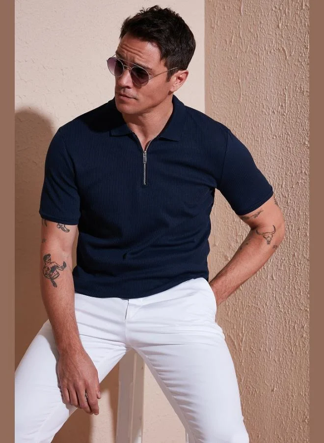 Buratti  Buratti Cotton Regular Fit Zippered Polo Collar T Shirt Men's Polo Collar T-Shirt 5902738 for Men | Best Price UAE