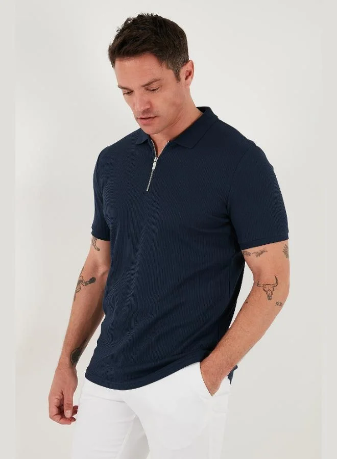 Buratti  Buratti Cotton Regular Fit Zippered Polo Collar T Shirt Men's Polo Collar T-Shirt 5902738 for Men | Best Price UAE