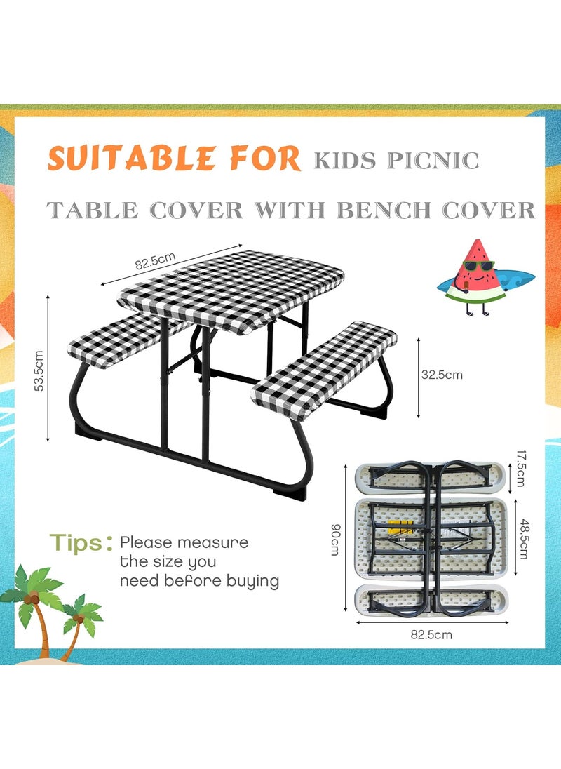 Moukeren 3 Pieces Picnic Table Cover for Kids with Bench Covers Fitted Tablecloth for Outdoors Vinyl Waterproof cloth for Camping Home Goods Indoor Outdoor Patio BBQBlack White  - Image 2