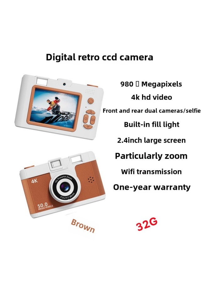 Generic 2024 HD Dual Camera Wifi Digital Camera Beginner Student Party Camera Digital Travel Card Camera-Body Color:Brown/store Manager Recommendation  32g  - Image 1