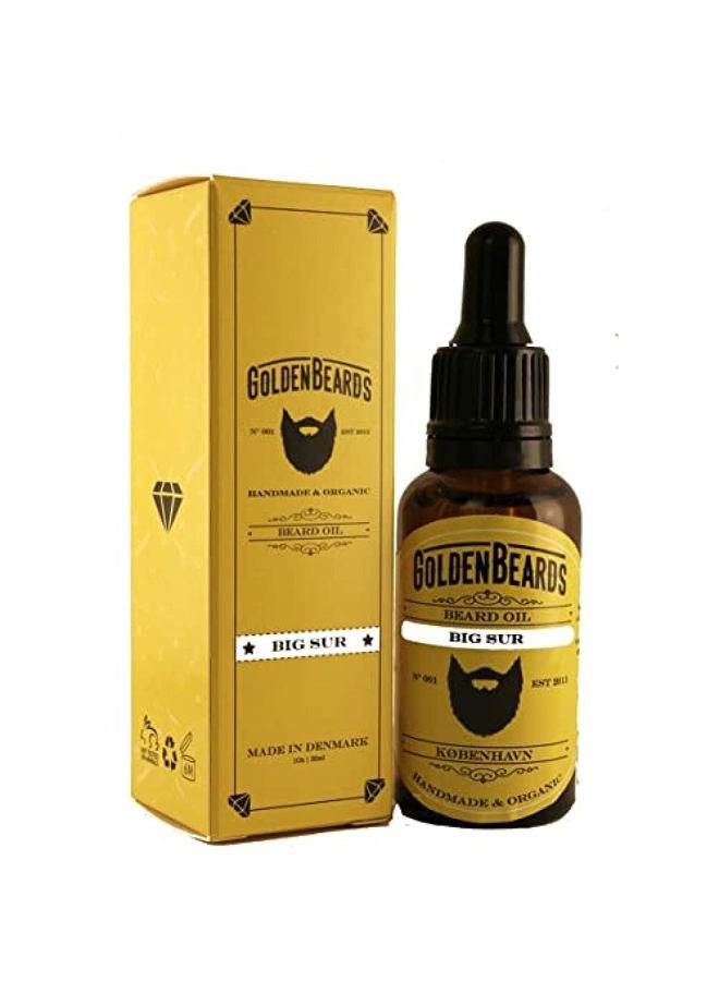 Organic Oil and Growth - BIG SUR - 1Oz ** | 100% Organic | Moisturise your beard and skin, 100% Vegan & Organic Oils - Stop itching beard -MADE IN DENMARK-