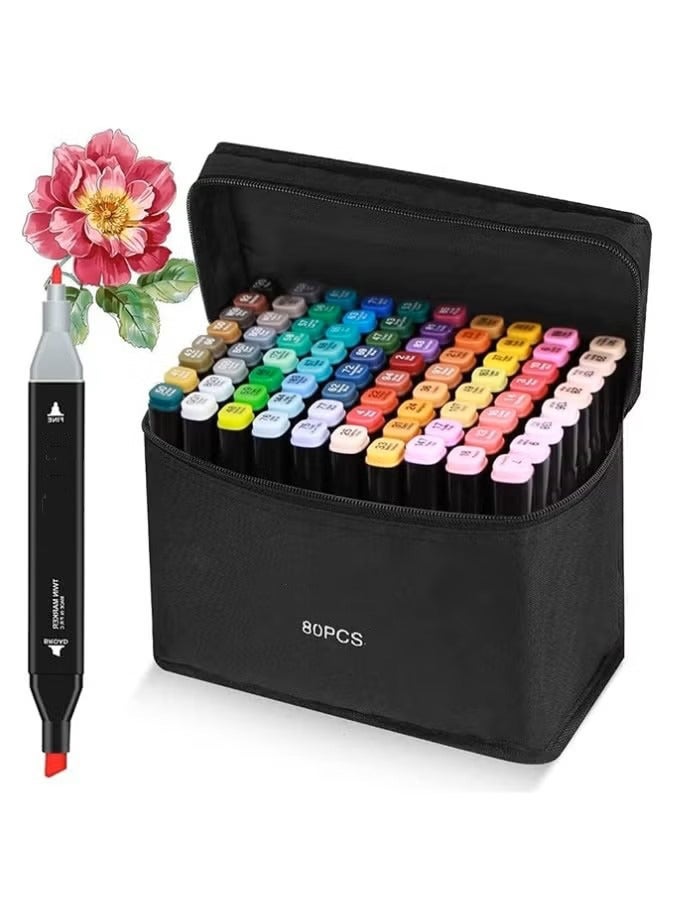 تاتش الوان ماركر مزدوجة، الوان فلوماستر، الوان مائيه، مجموعة الوان احترافية 80 لون - Image 1