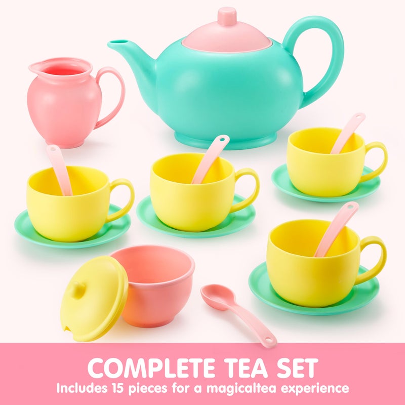JOYIN 18PCS Pretend Tea Party Set Play Food Accessories BPA Free, Phthalates Free, Plastic Tea Set, Mini Kitchen for Kids, Gifts for Toddler Boys Girls, Gift for Christmas - Image 2