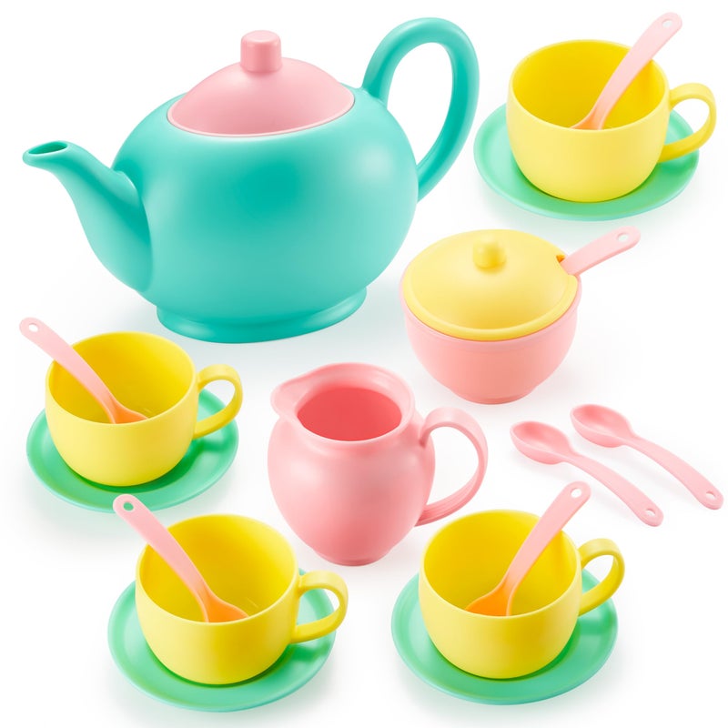JOYIN 18PCS Pretend Tea Party Set Play Food Accessories BPA Free, Phthalates Free, Plastic Tea Set, Mini Kitchen for Kids, Gifts for Toddler Boys Girls, Gift for Christmas - Image 1
