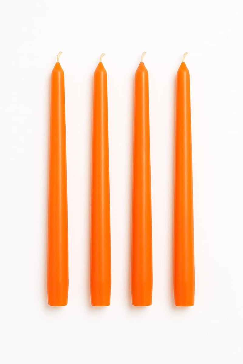 Dinil Orange Taper Candles – 10 Inch Tapered Candles Set of 4 – Unscented Taper Candles – Decorative Long Candlesticks for Decoration, Festival, Dinner, Party – Long Burning Time – Orange - Image 1