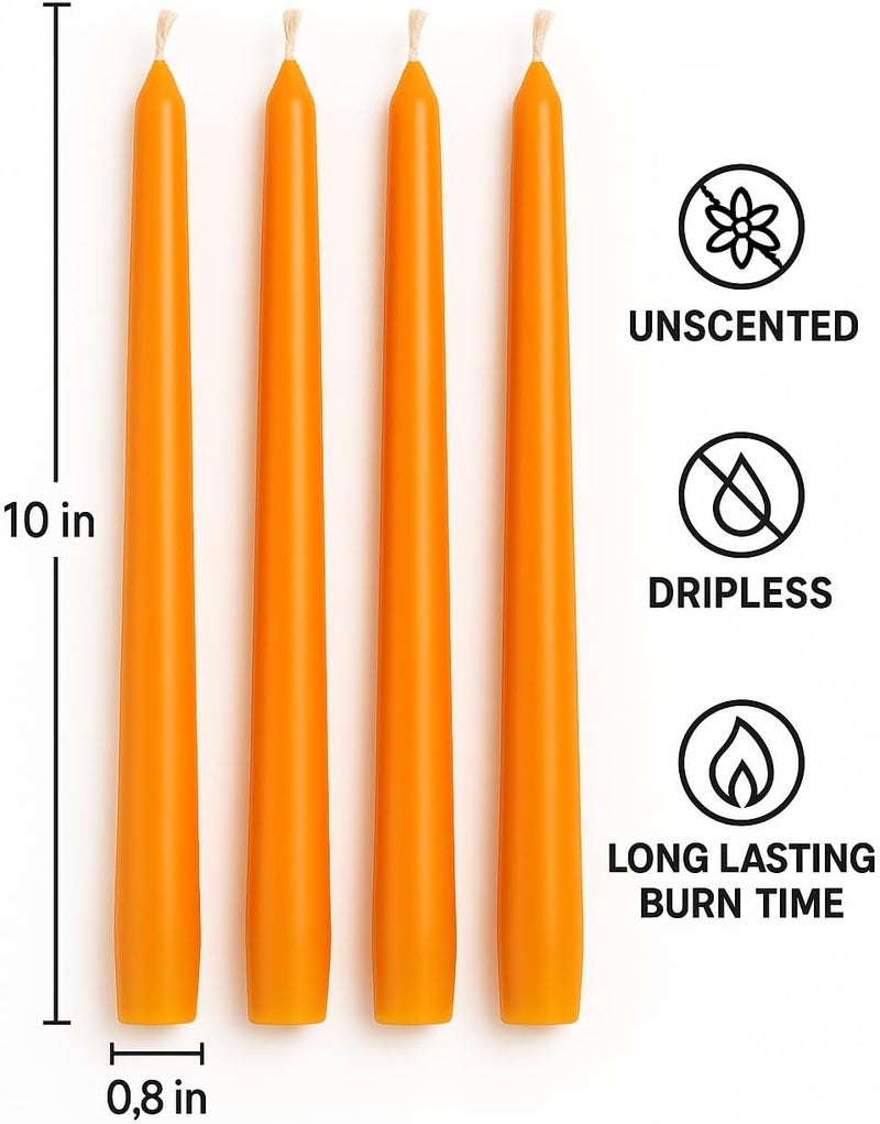 Dinil Orange Taper Candles – 10 Inch Tapered Candles Set of 4 – Unscented Taper Candles – Decorative Long Candlesticks for Decoration, Festival, Dinner, Party – Long Burning Time – Orange - Image 2