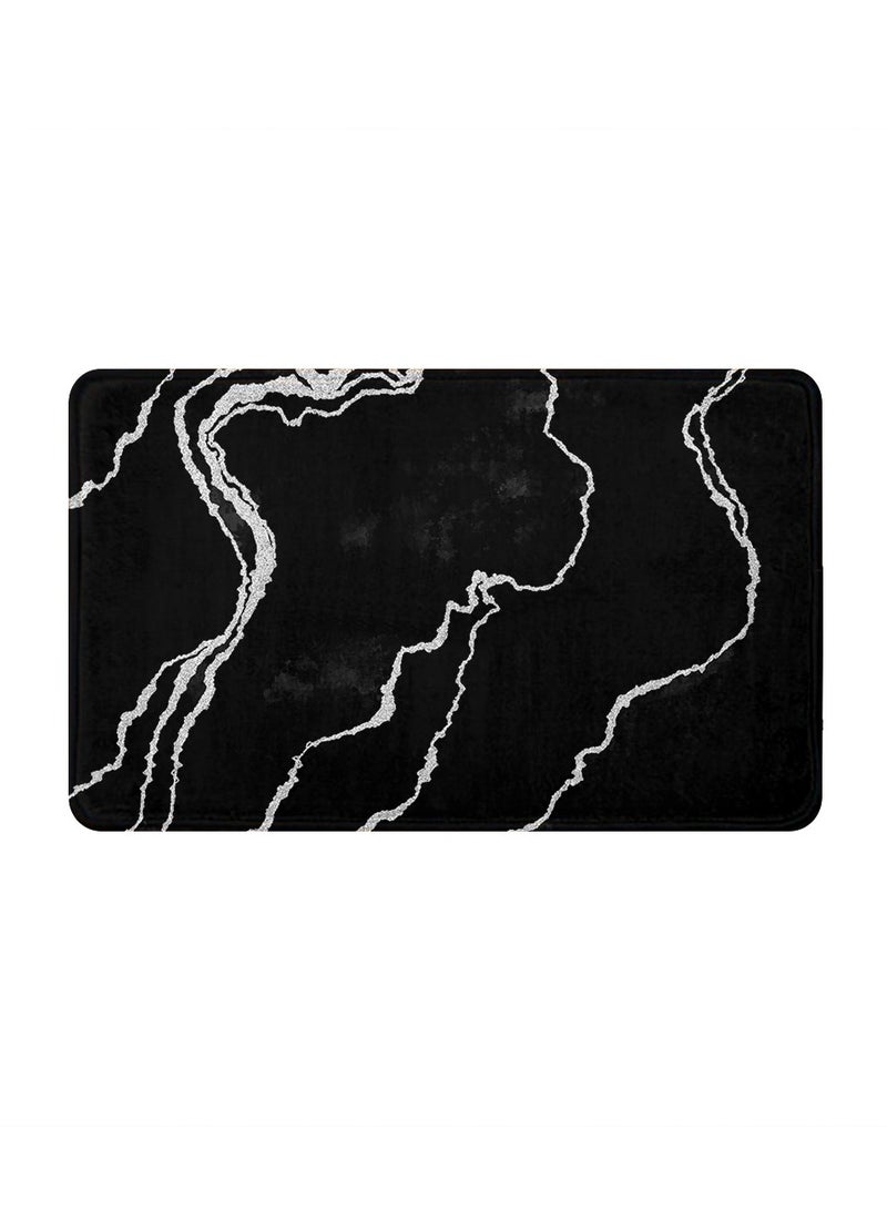 RIZARIES Supersoft Black Silver Abstract Door Mat, Non-slip Washable, 50 x 80cm  - Image 1