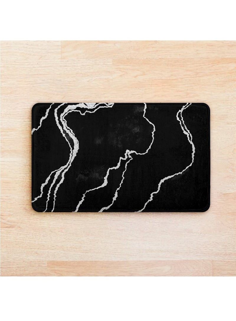 RIZARIES Supersoft Black Silver Abstract Door Mat, Non-slip Washable, 50 x 80cm  - Image 2