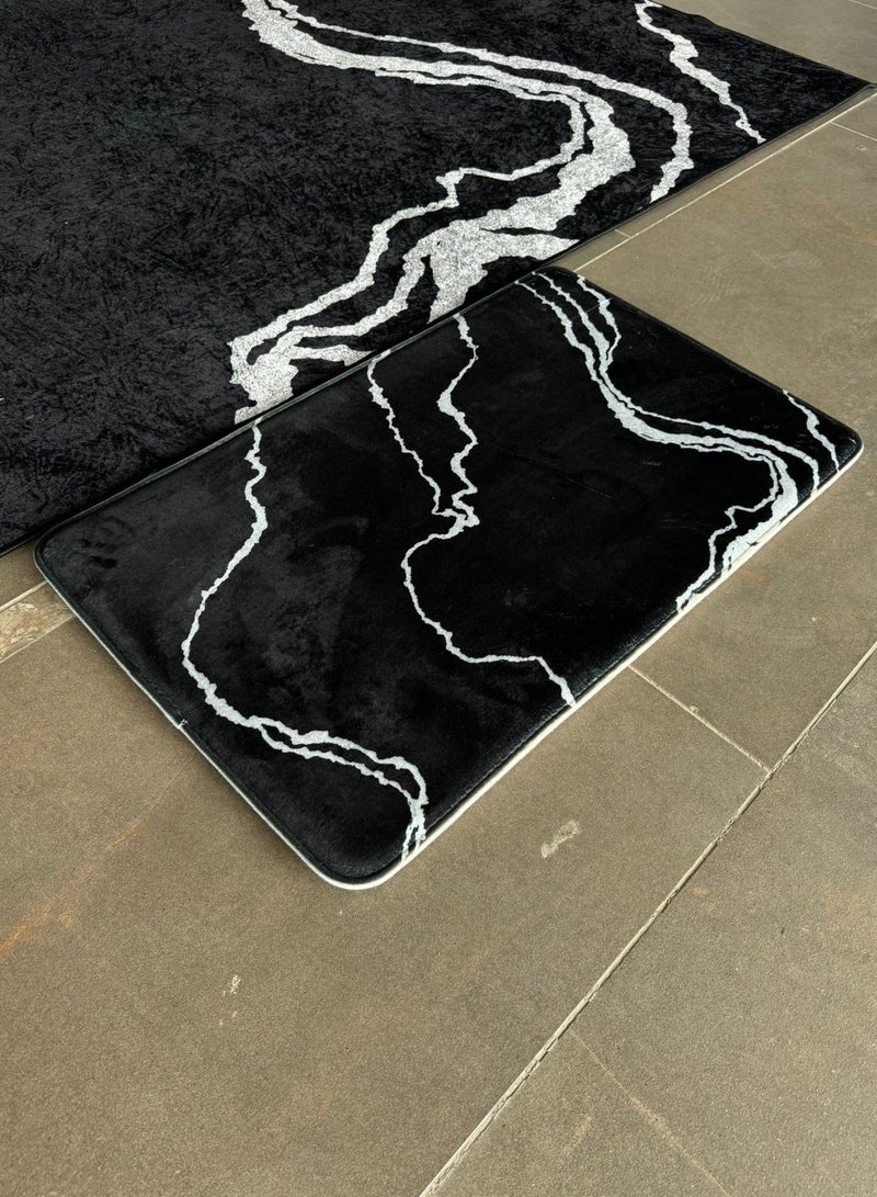 RIZARIES Supersoft Black Silver Abstract Door Mat, Non-slip Washable, 50 x 80cm  - Image 5