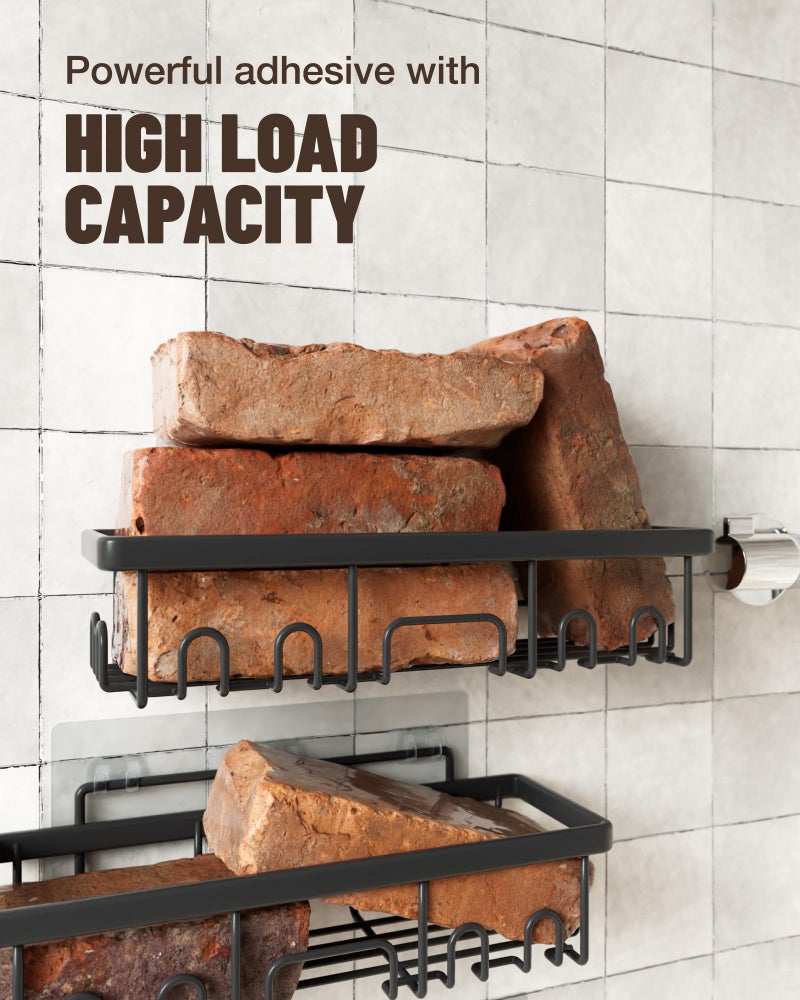 فيكن veken لاصق دش العلبة 6 عبوات منظمي الحمام السعة الكبيرة ورفوف الرفوف المقاومة للصدأ مع حامل الصاب - Image 4