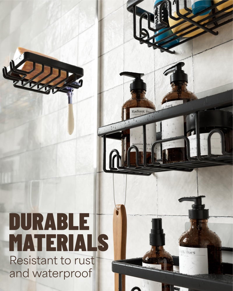 فيكن veken لاصق دش العلبة 6 عبوات منظمي الحمام السعة الكبيرة ورفوف الرفوف المقاومة للصدأ مع حامل الصاب - Image 3